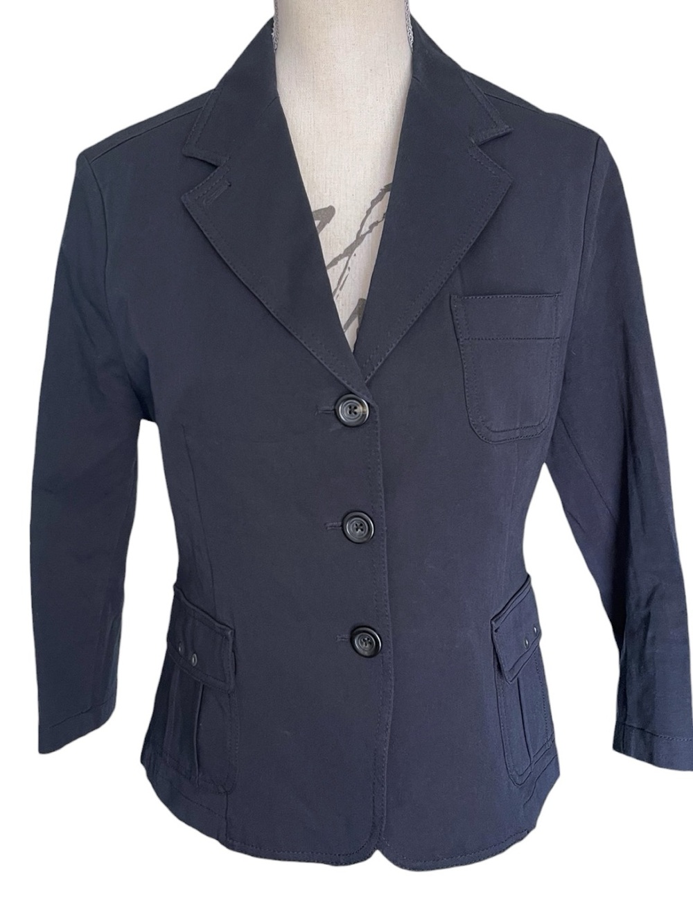 Vintage Weekend Max Mara Navy Cotton 3 Button 3/4 Sleeve Blazer Jacket (8/10)